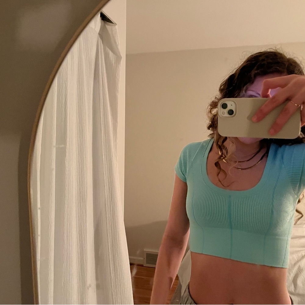 AERIE blue seamless corset t-shirt